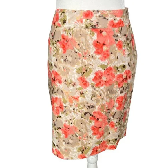 Halogen Skirts Halogen Peach Green Tan Spring Summer Floral - Main Image